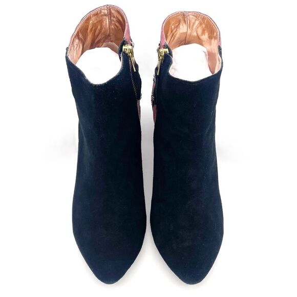 Anthropologie Miss Albright Kaida Beaded Ankle Bootie Black Pink Suede Size 8 - Picture 3 of 16